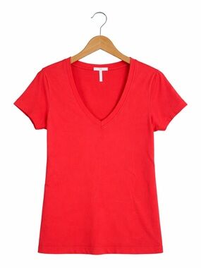Metro 7 Coral Red V-Neck Tee | Short Sleeve Stretch Top | Size XL